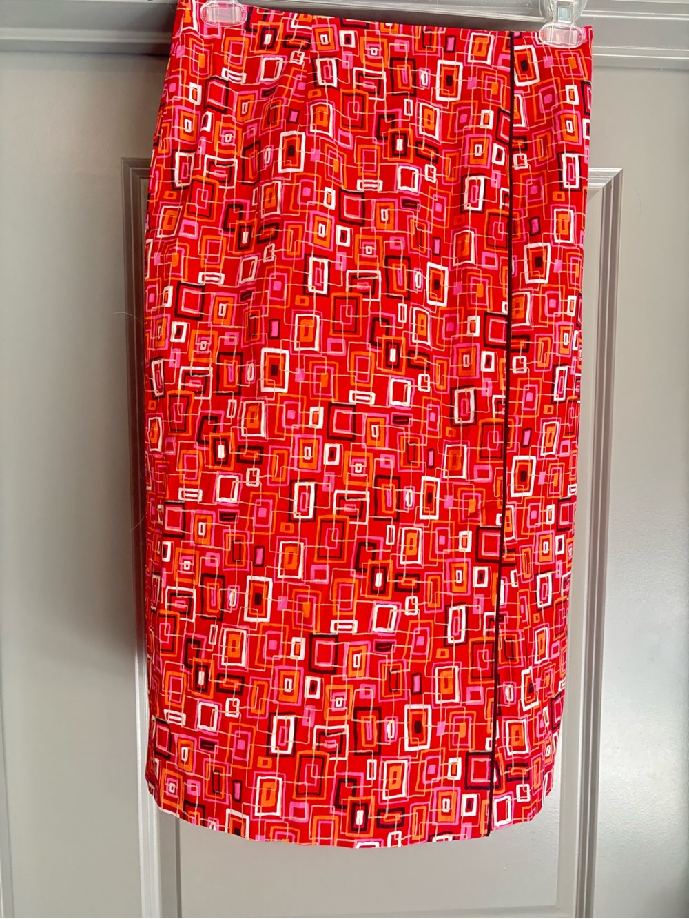 Red Geometric Print Pencil Skirt